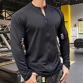 economico T-shirt e Canottiere da Corsa-Per uomo Maglia Atletica Maglia da palestra Camicia fitness Camicia a compressione imbottita Zip intera Manica lunga Maglietta / Maglia Informale Athleisure Autunno Traspirante Asciugatura rapida