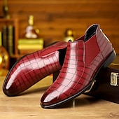 baratos Botas do Chelsea-Botas chelsea masculinas pretas com padrão de crocodilo em couro sintético - elegantes botas de cano curto sem cadarço para uso formal e profissional