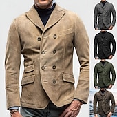 cheap Faux Suede Jackets-Men's Casual Jacket Blazer Daily Vacation Warm Pocket Fall &amp; Winter Plain Vintage Fashion Lapel Regular Black Brown Khaki Army Green Grey Jacket