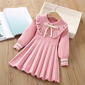 levne Neformální šaty-Girls &#039; 3D Proužky Šaty Dlouhý rukáv Podzim Zima Dovolená Denní Krásná Sladký Malé děti (4-7ys) 4-7 let Svetrové šaty Volnočasové šaty Áčkové šaty Délka ke kolenům Běžný