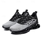 cheap Men's Running Shoes-Men's Blue Athletic Sneakers with Unique Hollow Sole Design, Breathable Knit Upper, and Flame Detail – Lightweight Running Shoes with Orange Accents