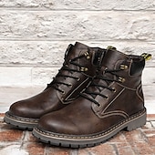 cheap Work Boots-Men&#039;s Brown Leather Work Boots, Durable Lace-Up Ankle Boots with Rugged Sole, Perfect for Outdoor Activities, Construction, and Casual Wear