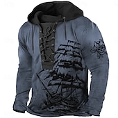 abordables Gótico &amp; Calavera-Hombre Pirata Sudadera Sudaderas Sudadera Manga Larga Sudadera con capucha Con Capucha Moda Impresión 3D Deporte Azul Piscina Marrón Correa Otoño Invierno Diseñador