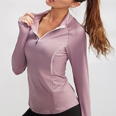 cheap Women&#039;s Running Tee &amp; Tank Tops-Women&#039;s Running T-Shirt Zipper Long Sleeve Zip Top Casual Athleisure Fall Breathable Quick Dry Soft Gym Workout Running Walking Sportswear Activewear Solid Colored Black Pink Burgundy