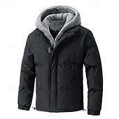 billige Dunjakker og parkaser til herrer-Herre Vinterjakke Pufferjakke Fleece-jakke Polstret 2 i 1 falske to stykker Polyester Hette Lomme utendørs Stevnemøte Fritid / hverdag Normal Mote Fritid Hold Varm Vindtett Vinter عادي Mørkegrå Svart