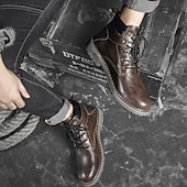 cheap Work Boots-Men&#039;s Brown Leather Work Boots, Durable Lace-Up Ankle Boots with Rugged Sole, Perfect for Outdoor Activities, Construction, and Casual Wear
