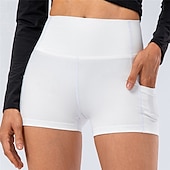 cheap Yoga Leggings &amp; Tights-Women&#039;s Gym Shorts Yoga Shorts Workout Shorts with Phone Pocket High Waist Yoga Gym Workout Pilates Shorts Black White Yellow Sports Activewear Stretchy Slim