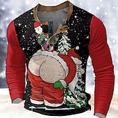 abordables Traje de Papá Noel-Camiseta navideña de Papá Noel para hombre, diseño gráfico de Papá Noel, diseño de moda, informal, con estampado 3D, estilo henley, estilo waffle, para deportes, exteriores, fiestas, festivales, en