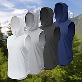 baratos Tops-Homens Camiseta Colete de Trilha Sem Manga Com Capuz Malha Íntima Camisa sem mangas Colete superior Ao ar livre Secagem Rápida Macio Redutor de Suor Verão Poliéster Preto Branco Azul Marinho