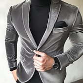abordables Chaqueta de sport-Chaqueta de hombre de terciopelo abrigo deportivo blazer moda casual en color sólido gris de ajuste estándar de un solo botón