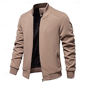 abordables chaqueta deportiva-Hombre Chaqueta tipo gofre Chaqueta casual Casual Diario Sexy Primavera &amp; Otoño Color sólido/liso Casual Cuello Mao Regular Albaricoque Negro Verde Claro Caqui Verde Ejército Chaquetas