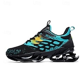 cheap Men's Running Shoes-Men's Blue Athletic Sneakers with Unique Hollow Sole Design, Breathable Knit Upper, and Flame Detail – Lightweight Running Shoes with Orange Accents