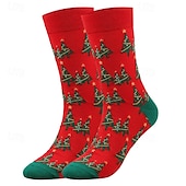 billiga herrstrumpor-Herr 5 par Multipack Socka Crew strumpor Vardagliga strumpor Julstrumpor Rubinrött Marinblå Färg Julgran Jul Dagligen Semester Medium Höst Vinter Mode Ledigt