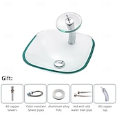 cheap Vessel Sinks-Bathroom Artistic Glass Vessel Sink with Waterfall Basin Faucet and Pop-up Drain Bathroom Sinks Above Counter Vanity Countertop Sink Bowl