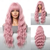 economico Parrucche trendy sintetiche-Parrucche sintetiche Uniformi Costumi di carriera Da principessa Riccio Ondulato Parte di mezzo Taglio scalato Con frangia A macchina Parrucca 26 pollici Pink + Red Capelli sintetici Per donna