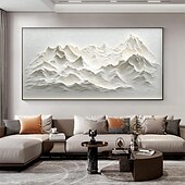 cheap Landscape Paintings-Handmade Original Snow Mountain Oil Painting On Canvas  Abstract Texture Winter Landscape Wall Art for Home Decor With Stretched Frame/Without Inner Frame Painting