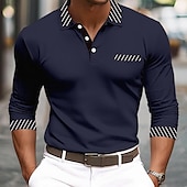 cheap Men&#039;s Classic Polo-Men&#039;s Golf Shirt Pique Polo Shirt Business Casual Turndown Long Sleeve Fashion Basic Solid Color Color Block Patchwork Button Spring &amp;  Fall Regular Fit Black White Burgundy Navy Blue Orange Golf