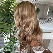 cheap Human Hair Lace Front Wigs-Unprocessed Virgin Hair 13x4 Lace Front Wig Middle Part Brazilian Hair Wavy Blonde Brown Multi-color Wig 130% 150% Density Highlighted / Balayage Hair Natural Hairline Glueless Pre-Plucked For Women