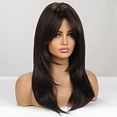 preiswerte Trendige synthetische Perücken-Synthetische Perücken Uniformen Karriere Kostüme Prinzessin Glatt Kinky Glatt Mittelteil Stufenhaarschnitt Maschinell gefertigt Perücke 22 Zoll Dunkelbraun Synthetische Haare Damen Cosplay Party