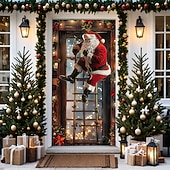 abordables Couvre-portes de Noël-bannière de noël décorations de porte de Noël, couvertures de porte, échelle de Père Noël, tapisserie de porte, , décoration, toile de fond, bannière de porte pour porte d&#039;entrée