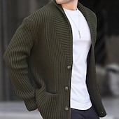 preiswerte Herren Strickjacke-Herren Strickjacke Strickpullover Gerippt Stricken Standard Knopf hoch Seitentaschen Feste Farbe Kargen Modisch Klassisch Freizeitskleidung Verabredung Bekleidung Herbst Winter Schwarz Grün M L XL