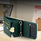 Недорогие Чехлы для Samsung-телефон Кейс для Назначение Z-флип 6 Z Flip 5 Z Flip 4 Z Flip 3 Кейс на заднюю панель со стендом Молния с ремешком Ретро ТПУ Кожа PU