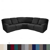 abordables Silla reclinable y con alas-Fundas para sofá reclinable seccional en forma de L, fundas para sofá de esquina, fundas elásticas de terciopelo para sofá reclinable, lavables (el sofá de esquina de 5 plazas incluye 4 fundas para