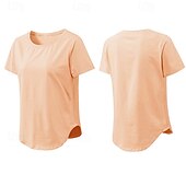 tanie Koszulki biegowe i topy-Damskie Běžecké tričko Krótki rękaw Tee Tshirt Codzienny Athleisure Solidne kolory Szybkie wysychanie Miękka Oddychający Trening w siłowni Chodzenie Jogging Odzież sportowa Odzież sportowa Morelowy