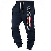billiga Joggingbyxor-Herr Amerikanska flaggan Patriotisk Joggingbyxor Joggare Byxor Medium Midja Dragsko Elastisk midja Festkvällskläder Vardag Ficka Vår Höst Vinter 3D-tryck Svart Blå