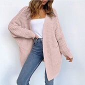 abordables Cardigans et vêtements d&#039;extérieur-Femme Pull Chandail Décontractées Couleur unie Grosse maille Ouvrir le devant Tricoté Texturé manche longue Hauts longs Tricoter Intérieur Travail Rose Claire Gris Automne Hiver