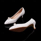 baratos Semi-formal-Mulheres Sapatos De Casamento Sapatos brancos Sapatos de vestir Casamento Festa Floral Cor de contraste Saltos de casamento Sapatos de noiva Sapatos de dama de honra Pérolas Sintéticas Miçangas Salto