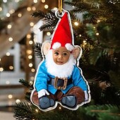 お買い得  クリスマス-パーソナライズされた写真クリスマスオーナメント、アクリル2Dカスタムベビーフェイスノームクリスマスツリーオーナメント、Xmas装飾用ハンギングペンダントギフト
