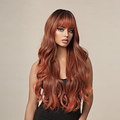 voordelige Synthetische trendy pruiken-Synthetische pruiken Uniformen carrière Kostuums Prinses Gekruld Golvend Middelste stuk Gelaagd kapsel Met pony Machinegemaakt Pruik 66.0 cm Bruin / Bourgondië Synthetisch haar Dames Cosplay Feest