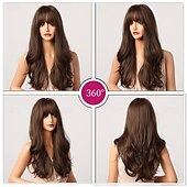 economico Parrucche trendy sintetiche-parrucche marroni parrucca sintetica lunga con alta densità naturale testa calore parrucche permanenti per capelli per donne