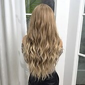 billiga Syntetiska peruker utan hätta-Syntetiska peruker Uniformer Karriär Dräkter Prinsessa Lockigt Vågigt Mittdel Frisyr i lager Maskingjord Peruk 26 tum Mörkbrun Syntetiskt hår Dam Cosplay Fest Mode Mörkbrun