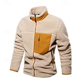 cheap Fleece &amp; 3 in 1 Jackets-Men&#039;s Hiking Jacket Hiking Fleece Jacket Winter Outdoor Patchwork Thermal Warm Fleece Lining Fleece Jackets Full Zip Climbing Camping / Hiking / Caving Traveling Cream Khaki
