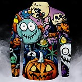 Недорогие Хэллоуинские футболки-Halloween Муж. Тыква Гримаса Костюмы на Хэллоуин Кнопка рубашка Длинный рукав На каждый день Темный Вечерние наряды Осень Зима Весна лето Рубашечный воротник Кнопка вверх 3D печать Multi Color