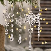 お買い得  装飾品-18個のクリスマスツリークリア吊り下げオーナメント、透明アクリルつららと雪の結晶のクリスマスデコレーション、ホリデーツリー吊り下げ装飾
