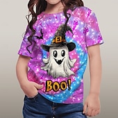 voordelige Halloweenkostuums voor meisjes-Halloween Voor meisjes 3D Grafisch Geest T-shirt Korte mouw Zomer Lente Modieus Basic Polyester Kinderen 4-12 jaar Strakke ronde hals Buiten Casual Dagelijks Normale pasvorm