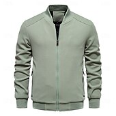 abordables chaqueta deportiva-Hombre Chaqueta tipo gofre Chaqueta casual Casual Diario Sexy Primavera &amp; Otoño Color sólido/liso Casual Cuello Mao Regular Albaricoque Negro Verde Claro Caqui Verde Ejército Chaquetas