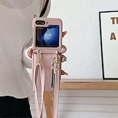 cheap Samsung Cases-Phone Case For Z Flip 5 Z Flip 4 Z Flip 3 Back Cover with Stand Holder Zipper with Lanyard Retro TPU PU Leather