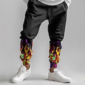 preiswerte Sweatpants-Herren Flamme Jogginghose Hosen Hose Mittlere Taille Kordelzug Elastischer Bund Mode Straße Alltagskleidung Tasche Frühling Herbst Winter 3D-Druck Schwarz