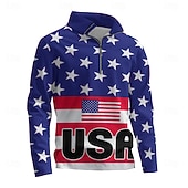 billiga Flaggmönster-Herr Grafisk Amerikanska amerikanska flaggan Huvtröjor Dagligen Ledigt Långärmad Hög krage Semester Utekväll Streetwear Blå Mönster Vår &amp; Höst Designer