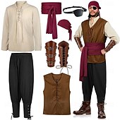 preiswerte Outfits-8-teiliges Wikinger-Piratenkostüm für Herren mit Rüstungsset, Retro-Vintage-Mittelalter-Renaissance, 17. Jahrhundert, Ritter, Ranger, Elfen, Walhalla, für Halloween, Karneval, Larp, Renaissance Faire
