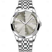 Недорогие Кварцевые часы-OLEVS Мужские кварцевые часы Минималистичные модные бизнес-наручные часы с подсветкой календарем датой неделя водонепроницаемые стальные часы