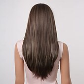 baratos Perucas Sintéticas sem Touca-perucas longas de cabelo sintético em camadas para mulheres com franja
