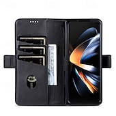 baratos Capa Samsung-telefone Capinha Para Dobra Z 7 Dobra Z 6 Z Fold 5 Z Fold 4 Z Fold 3 Capa traseira Com Suporte Magnética Slot para cartão Retro Couro PU