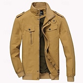 preiswerte Cargo-Jacken-Herren Einsatzjacke übergangsjacke Ausgehen Windjacke Tasche Ganzjahres Einfach Klassisch Stehkragen Regulär Schwarz Khaki Armeegrün Jacken