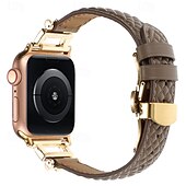billiga Apple Watch-band-Läderband Kompatibel med Apple Watch klockband 38mm 40mm 41mm 42mm 44mm 45mm 49mm Elastisk Bling Diamond Fjärilsspänne Äkta Läder Strass Ersättningsurband för iwatch Ultra 2 Series 9 8 7 SE 6 5 4 3 2