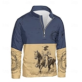 abordables Sudaderas 3D para hombre-Hombre Graphic Cowboy Sudaderas Sudadera con un cuarto de cremallera Manga Larga Camisa de entrenamiento Escote Chino Diario Casual retro de la vendimia Impresión 3D Vacaciones Noche Ropa de calle
